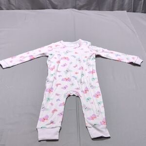 Koala Baby 24M Pink Butterfly Print Long Sleeve Footless Cotton Romper Zipper